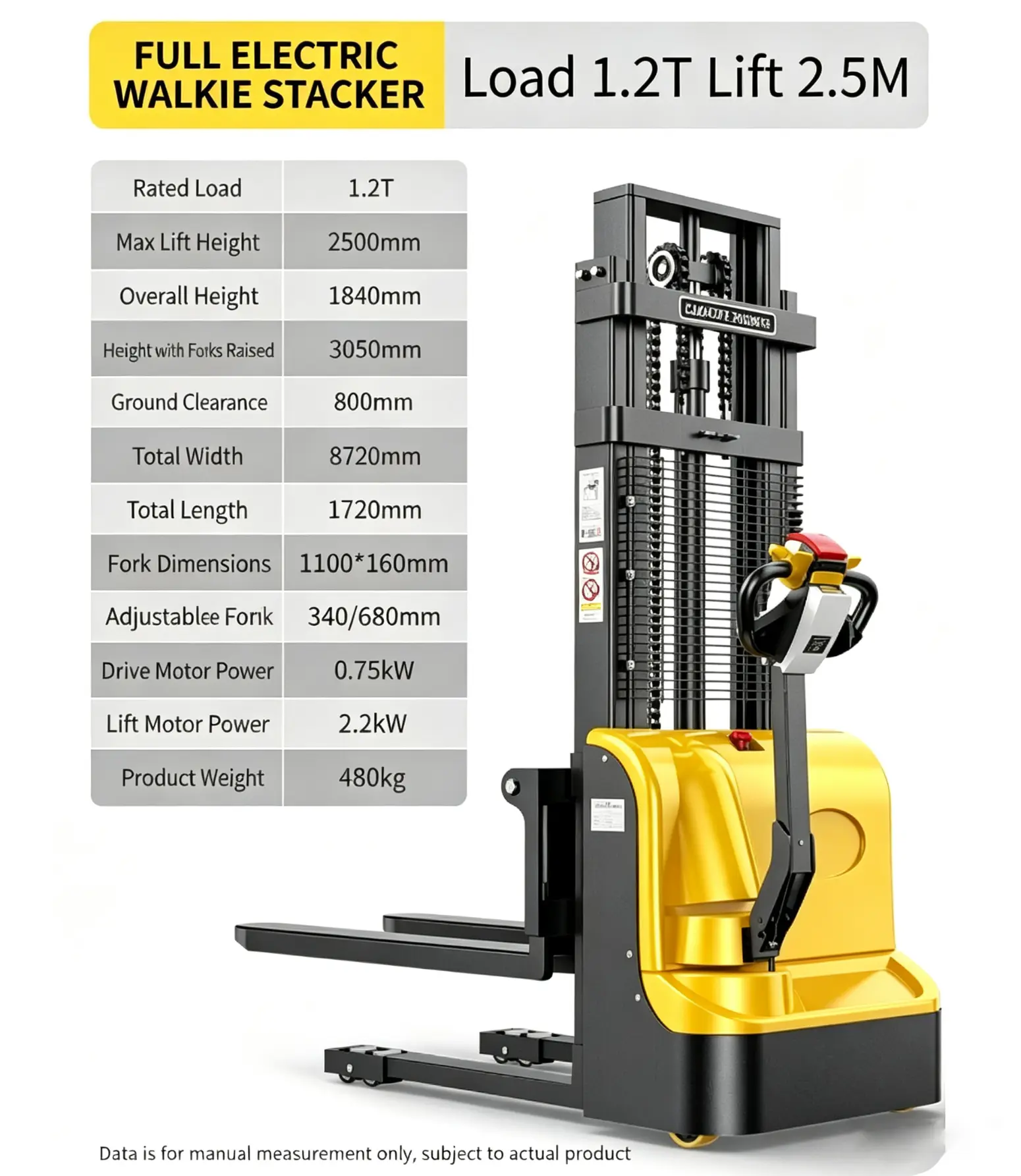 1,2T full elektrisk walkie-stabler